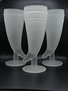 Indiana Glass Tiara Powder Horn Pilsner Beer Glasses Frosted 8" Vintage Set of 3